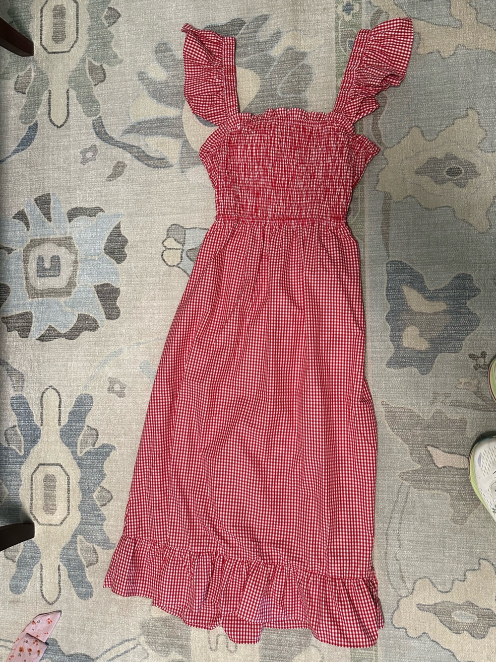 Red Gingham Ruffle Midi Dress